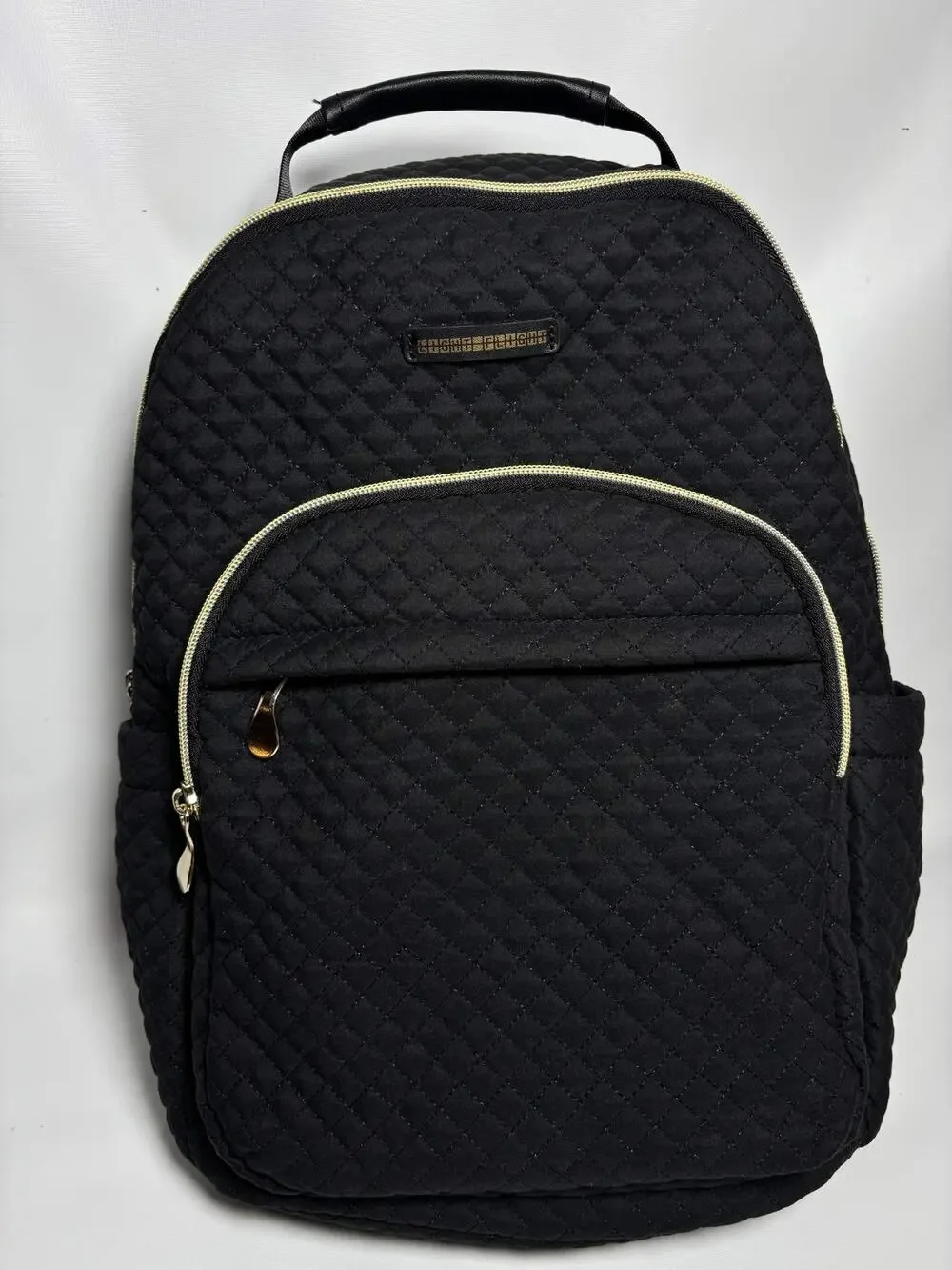 Light Flight Black Quilted Backpack Gold Zipper Travel School Bag